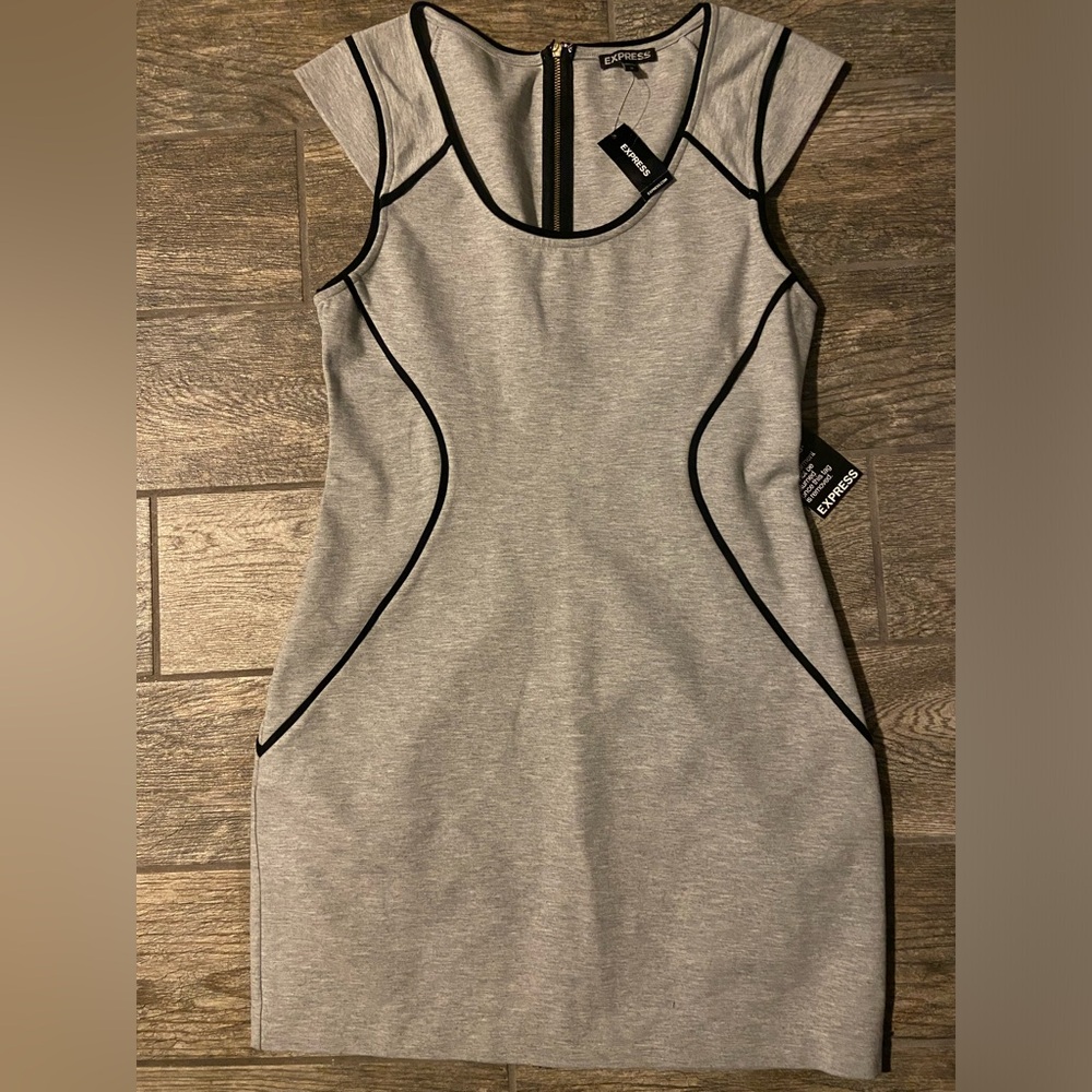 NWT Grey Express Dress with black piping detail size 12